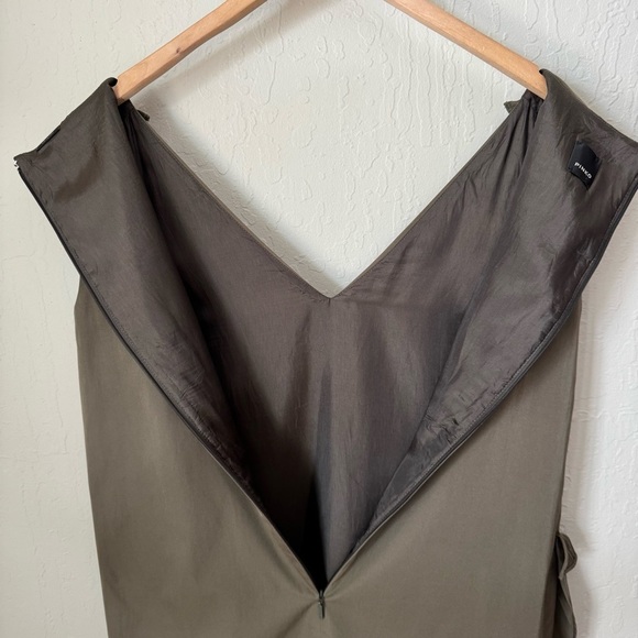 PINKO V-Neck Ruffle Olive Green Brown Sleeveless A-Line Dress Size 6 - Picture 13 of 16